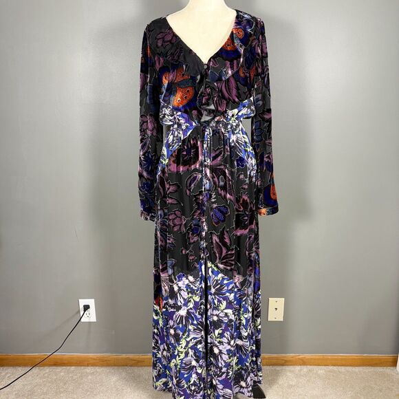 Hale Bob Aurora Maxi Dress M Silk Sheer Velvet Whimsigoth Fairy Floral Boho Chic - Picture 1 of 13